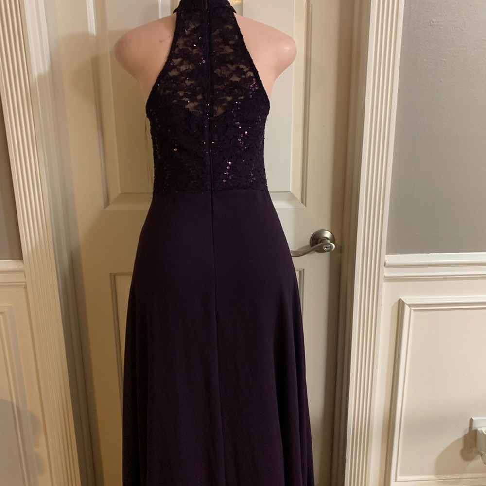 Women junior purple lace top halter maxi dress size (S) sleeveless zipper back - Picture 11 of 11